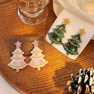 Festive Pink Christmas Tree Earrings for Women | Holiday Jewelry