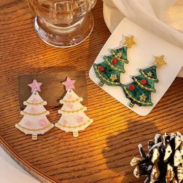 Festive Pink Christmas Tree Earrings for Women | Holiday Jewelry