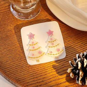 Festive Pink Christmas Tree Earrings for Women | Holiday Jewelry