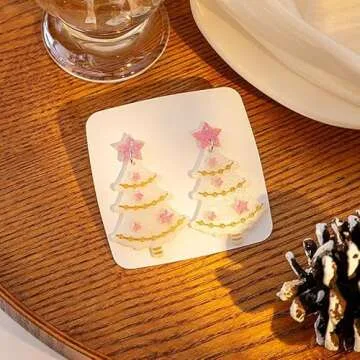 Festive Pink Christmas Tree Earrings for Women | Holiday Jewelry