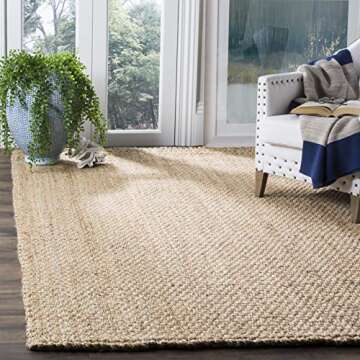 SAFAVIEH Natural Fiber Collection Area Rug - 9' x 12', Natural, Handmade Basketweave Jute, Ideal for High Traffic Areas in Living Room, Bedroom (NF401A)