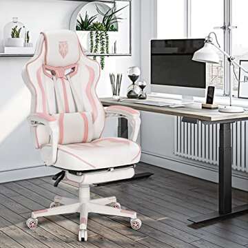 Vonesse Pink Gaming Chair for Girls, Pink Computer Gaming Chairs for Adults, Reclining Gamer Chair w...