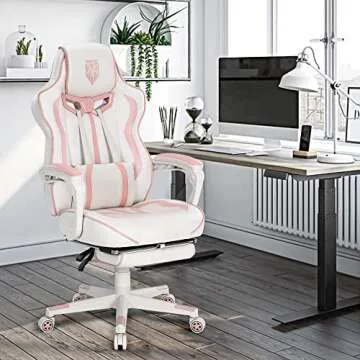 Vonesse Pink Gaming Chair for Girls, Pink Computer Gaming Chairs for Adults, Reclining Gamer Chair w...