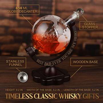 Fathers Day Gift for Dad from Daughter Son - Gifts for Dad, BEST DAD EVER 850ML Whiskey Globe Decant...