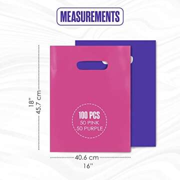Houseables Plastic Merchandise Shopping Bags, Retail Bag, 16”x18”, 100 Pack, 1.75 Mil Thick, Pin...