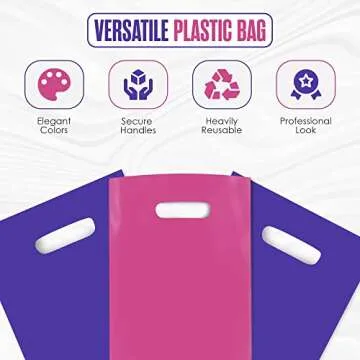 Houseables Plastic Merchandise Shopping Bags, Retail Bag, 16”x18”, 100 Pack, 1.75 Mil Thick, Pink & Purple, Die Cut Handles, Craft Fair Supplies, Store, Glossy, For Sales, Product, Favor, Boutique