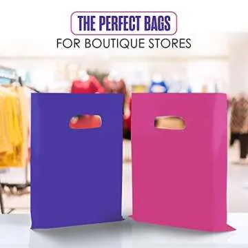 Houseables Plastic Merchandise Shopping Bags, Retail Bag, 16”x18”, 100 Pack, 1.75 Mil Thick, Pink & Purple, Die Cut Handles, Craft Fair Supplies, Store, Glossy, For Sales, Product, Favor, Boutique
