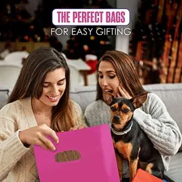 Houseables Plastic Merchandise Shopping Bags, Retail Bag, 16”x18”, 100 Pack, 1.75 Mil Thick, Pink & Purple, Die Cut Handles, Craft Fair Supplies, Store, Glossy, For Sales, Product, Favor, Boutique