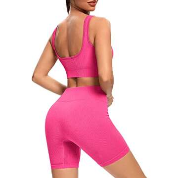 TWFRHC Women's Workout Sets Ribbed Tank 2 Piece Seamless High Waist Gym Outfit Yoga Shorts Sets