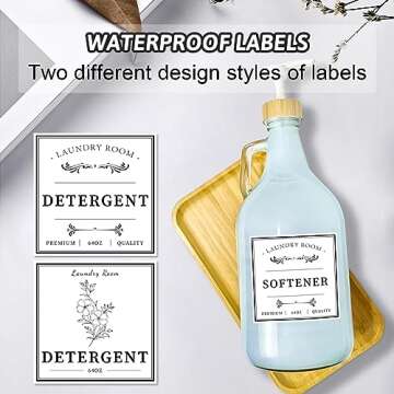 Glass Laundry Detergent Dispenser, Liquid Laundry Soap Dispenser for Laundry Room, 64oz Detergent Bleach Softener Dispenser for Farmhouse Decor, Includes Bamboo Pumps and Tray, Funnel, Labels