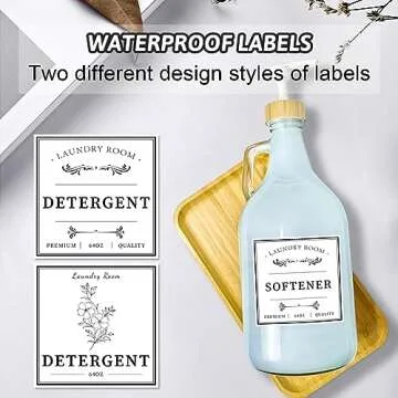 Glass Laundry Detergent Dispenser, Liquid Laundry Soap Dispenser for Laundry Room, 64oz Detergent Bleach Softener Dispenser for Farmhouse Decor, Includes Bamboo Pumps and Tray, Funnel, Labels