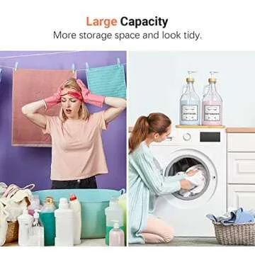 Glass Laundry Detergent Dispenser, Liquid Laundry Soap Dispenser for Laundry Room, 64oz Detergent Bleach Softener Dispenser for Farmhouse Decor, Includes Bamboo Pumps and Tray, Funnel, Labels