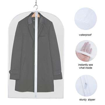 Flee 40" 6 Pack Garment Bag for Closet Storage,Hanging Suit Bags Clear Cover Foldable Breathable Mot...