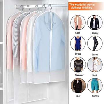 Flee 40" 6 Pack Garment Bag for Closet Storage,Hanging Suit Bags Clear Cover Foldable Breathable Moth-Proof Medium & Large Dresses Bags Set,Sturdy Full Zipper Dustproof Bag for Clothes Travel
