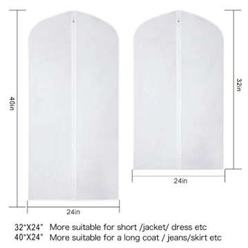 Flee 40" 6 Pack Garment Bag for Closet Storage,Hanging Suit Bags Clear Cover Foldable Breathable Moth-Proof Medium & Large Dresses Bags Set,Sturdy Full Zipper Dustproof Bag for Clothes Travel