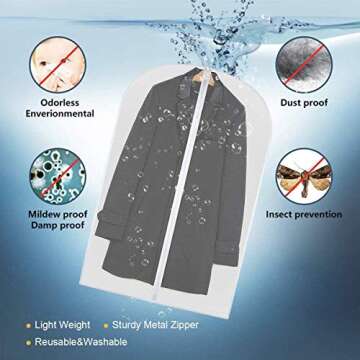 Flee 40" 6 Pack Garment Bag for Closet Storage,Hanging Suit Bags Clear Cover Foldable Breathable Moth-Proof Medium & Large Dresses Bags Set,Sturdy Full Zipper Dustproof Bag for Clothes Travel