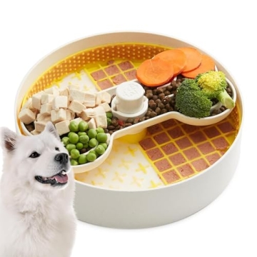 Puzzle Feeder Slow Feeder Dog Bowl, Yellow, 9.8 Inches, Nonslip, For Dry, Wet, and Raw Food, Fun and...