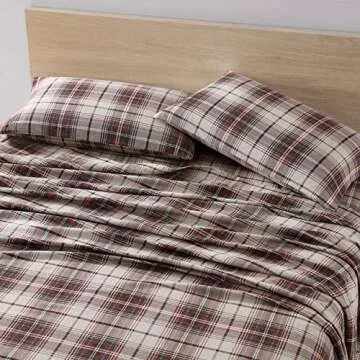 Eddie Bauer - King Sheet Set, Warm Breathable Cotton Flannel Bedding with Deep Pockets, Brushed for Extra Softness, Cozy Home Decor, Oeko-Tex Certified (Montlake Plaid, King)