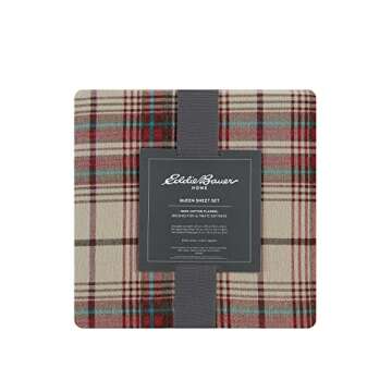 Eddie Bauer - King Sheet Set, Warm Breathable Cotton Flannel Bedding with Deep Pockets, Brushed for Extra Softness, Cozy Home Decor, Oeko-Tex Certified (Montlake Plaid, King)