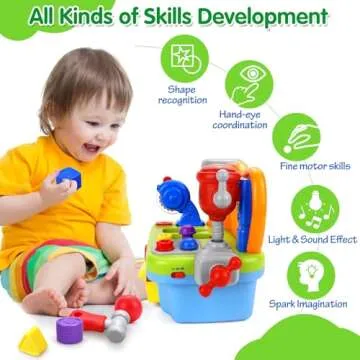 Toys for 1 Year Old Boy, Musical Learning Workbench for Toddler Toys Age 1-2, Baby Toys 12-18 Months Birthday Gifts for 1 Year Old Boy Toys, Sound Lights Engineer Pretend Play Early Education Toys