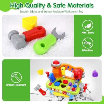 Toys for 1 Year Old Boy, Musical Learning Workbench for Toddler Toys Age 1-2, Baby Toys 12-18 Months Birthday Gifts for 1 Year Old Boy Toys, Sound Lights Engineer Pretend Play Early Education Toys