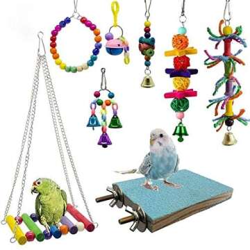 Deloky 8 Packs Bird Swing Chewing Toys for Small Birds - Parrots & More
