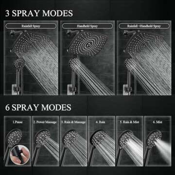 Veken 11.8 Inch High Pressure Rain Shower Head -Shower Heads with 5 Modes Handheld Spray Combo- Wide RainFall shower with 70" Hose - Adjustable Dual Showerhead with Anti-Clog Nozzles- Matte Black