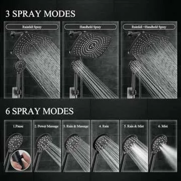 Veken 11.8 Inch High Pressure Rain Shower Head -Shower Heads with 5 Modes Handheld Spray Combo- Wide RainFall shower with 70" Hose - Adjustable Dual Showerhead with Anti-Clog Nozzles- Matte Black