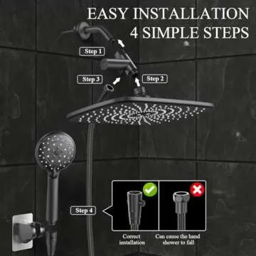 Veken 11.8 Inch High Pressure Rain Shower Head -Shower Heads with 5 Modes Handheld Spray Combo- Wide RainFall shower with 70" Hose - Adjustable Dual Showerhead with Anti-Clog Nozzles- Matte Black