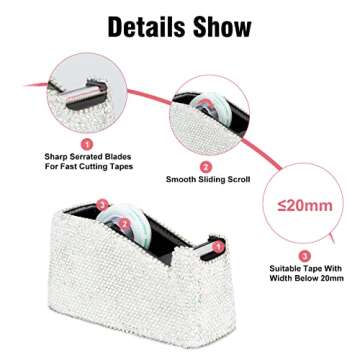 Elegant KEYPOWER Bling Crystal Desktop Tape Dispenser