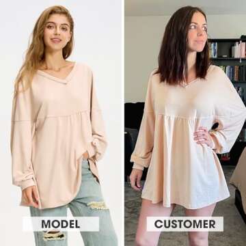 EXLURA Womens Spring Long Sleeve Shirts V Neck Casual Maternity Tops Loose Babydoll Pullover Dressy ...