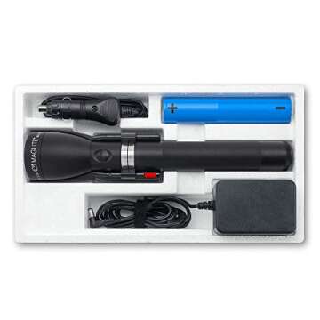 Maglite, Rechargeable LED Flashlight, System 1, 12 Volt DC Cigarette Lighter Adapter or 120 Volt AC Converter, Black