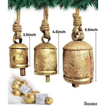 HIGHBIX Vintage Handmade Rustic Cow Bells for Christmas Decor