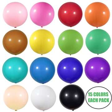 15pcs 24 Inch Balloons Large Assorted Balloons Thick Latex Heavy Duty Balloon Round Big Giant Globos...