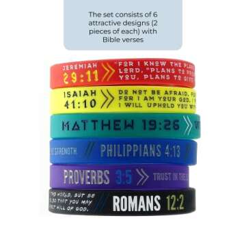 Ezekiel Gift Co. (12-pack) Colorful Bible Wristbands - Wholesale Pack of Silicone Bracelets in Mixed...
