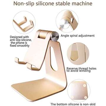 Fwaytech Cellphone Stand Holder Gold,iPhone Stand Adjustable,Stand for iphone compatible with iphone xr xs max x 8 7 plus Samsung and other smartphone,Gold Desk Accessories for Woman Office