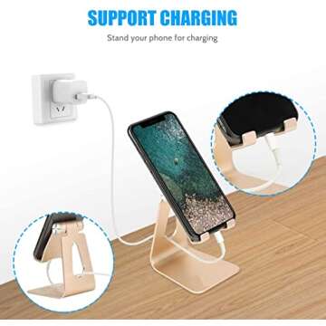 Fwaytech Cellphone Stand Holder Gold,iPhone Stand Adjustable,Stand for iphone compatible with iphone xr xs max x 8 7 plus Samsung and other smartphone,Gold Desk Accessories for Woman Office