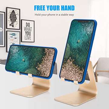 Fwaytech Cellphone Stand Holder Gold,iPhone Stand Adjustable,Stand for iphone compatible with iphone xr xs max x 8 7 plus Samsung and other smartphone,Gold Desk Accessories for Woman Office