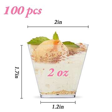 Qyyiguf 100 Pack 2oz Clear Plastic Square Dessert Cups for Stylish Serving