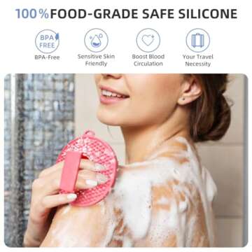 Silicone Body Brush Scrubber Soft Shower Brush Handheld Cleansing Skin Massage Exfoliating Scrubber ...