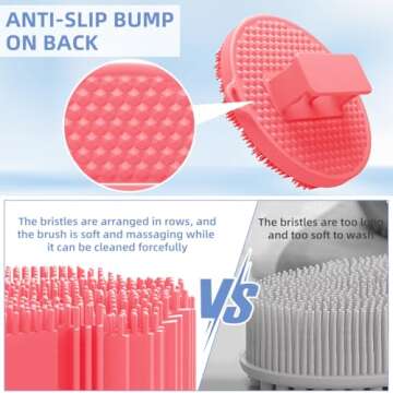 Silicone Body Brush Scrubber Soft Shower Brush Handheld Cleansing Skin Massage Exfoliating Scrubber for All Kinds of Skin(1 Pack Pink)
