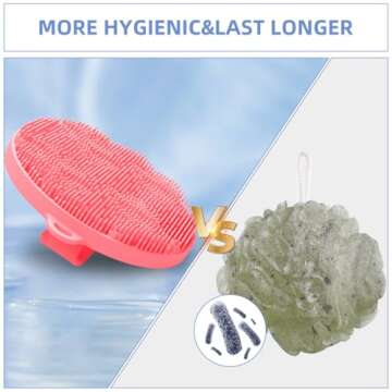 Silicone Body Brush Scrubber Soft Shower Brush Handheld Cleansing Skin Massage Exfoliating Scrubber for All Kinds of Skin(1 Pack Pink)