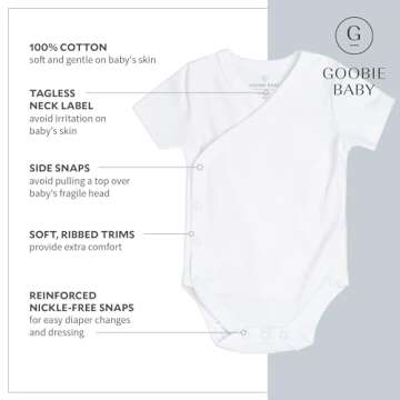 Baby Side Snap Bodysuit Set, Short Sleeve Cotton Boy Girl Kimono Onesie, 4 Pack, White - Short Sleeve, 3-6 Months