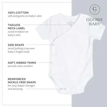 Baby Side Snap Bodysuit Set, Short Sleeve Cotton Boy Girl Kimono Onesie, 4 Pack, White - Short Sleeve, 3-6 Months