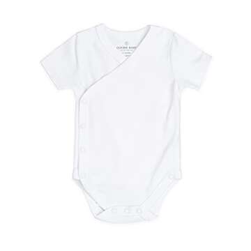 Baby Side Snap Bodysuit Set, Short Sleeve Cotton Boy Girl Kimono Onesie, 4 Pack, White - Short Sleeve, 3-6 Months
