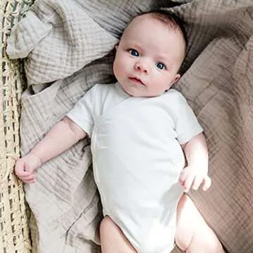 Baby Side Snap Bodysuit Set, Short Sleeve Cotton Boy Girl Kimono Onesie, 4 Pack, White - Short Sleeve, 3-6 Months