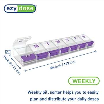 EZY DOSE Weekly (7-Day) Pill Case, Medicine Planner, Vitamin Organizer Box, Medium Push-Button Compa...