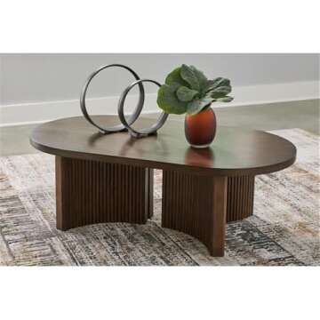 Signature Design by Ashley Korestone Mid-Century Modern Coffee Table with Reeded Double Pedestal Bas...