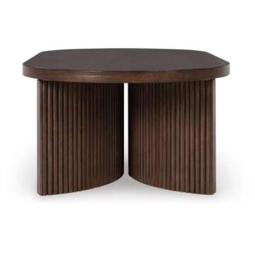 Signature Design by Ashley Korestone Mid-Century Modern Coffee Table with Reeded Double Pedestal Base, Dark Brown