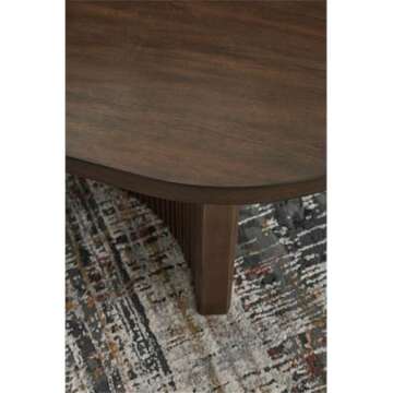 Signature Design by Ashley Korestone Mid-Century Modern Coffee Table with Reeded Double Pedestal Base, Dark Brown